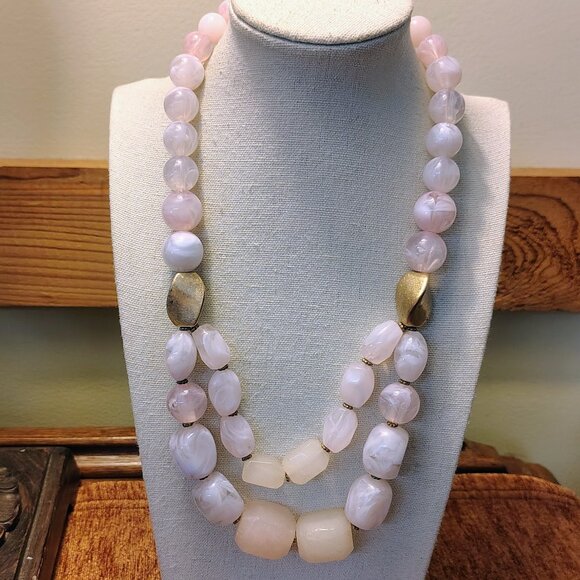 Vtg Natural Spinel Rose Pink Gemstone Chunky Necklace with Glass - Picture 6 of 6